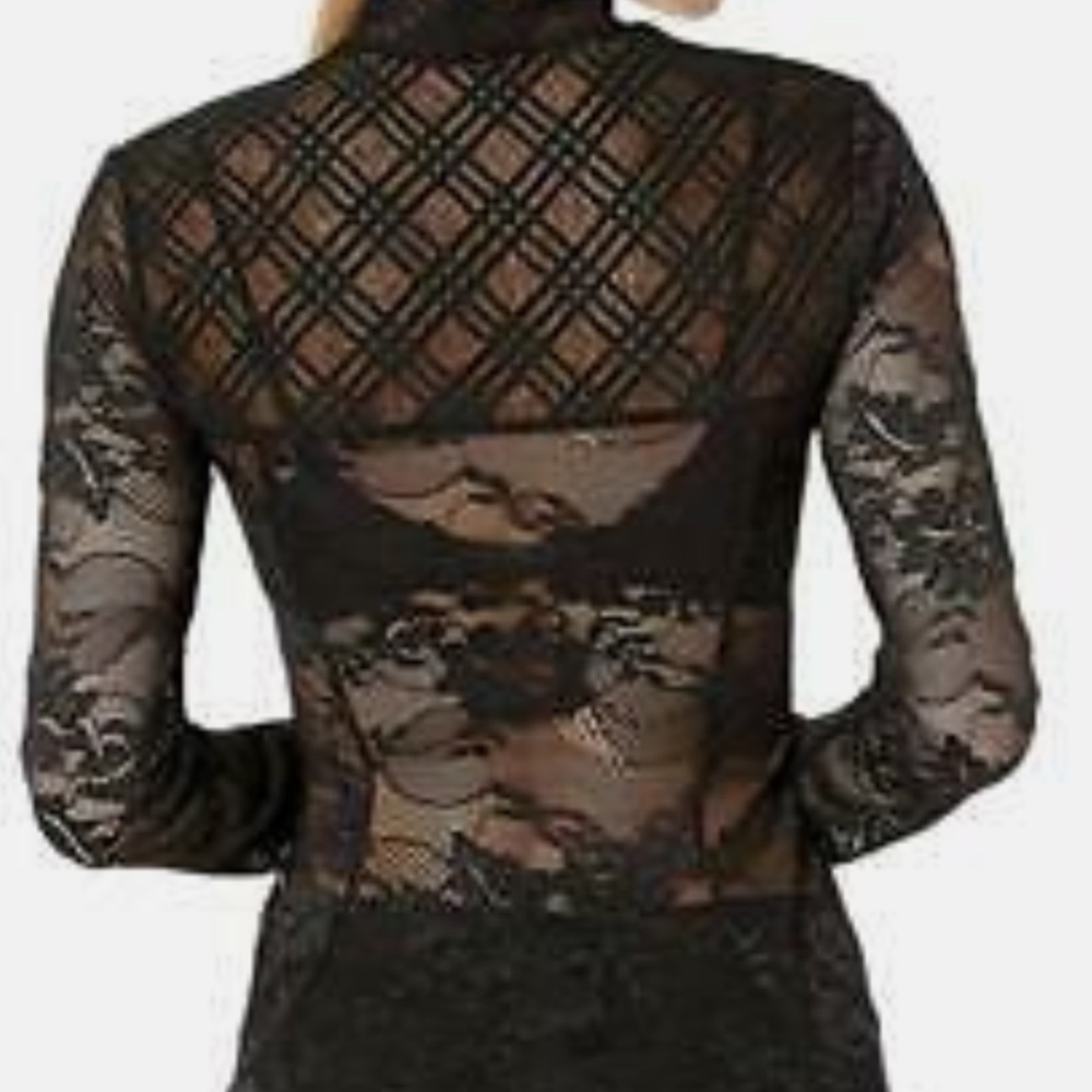 BCBGMAXAZRIA Long Sleeve Lace Turtleneck,